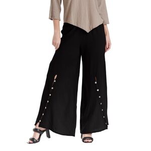 Oh My Gauze Dallas Pants Wide Leg Flare Button Leg Black Pull-On 2 Large/XL